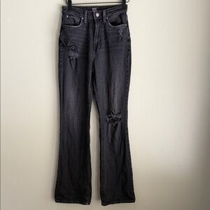 BDG Women’s Stretch High Rise Flare Distressed Worn Cuffs Zip Fly Black Size 26